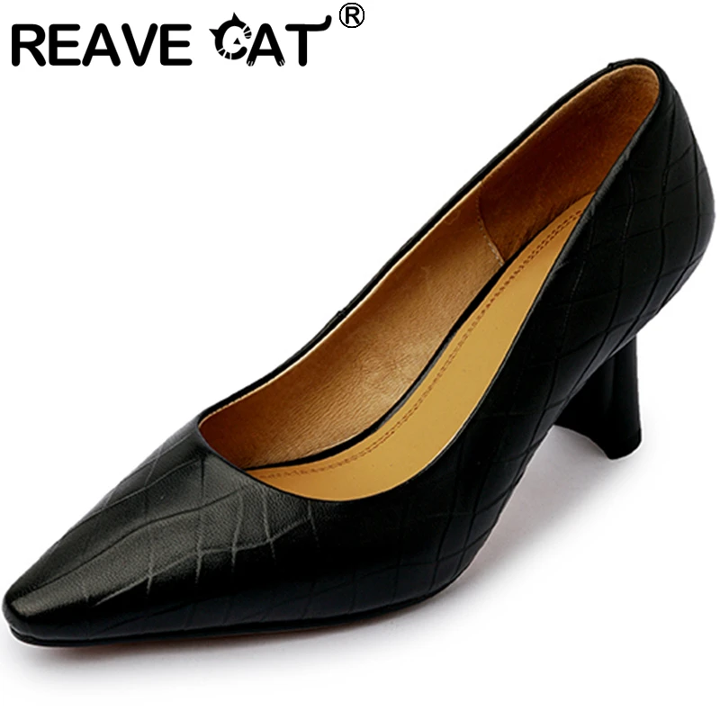 

REAVE CAT New 2021 Women Pumps Pointed Toe 7cm Spike Heels Genuine Leather Slip-On Classic Soft Comfy Size 34-39 Date A3741