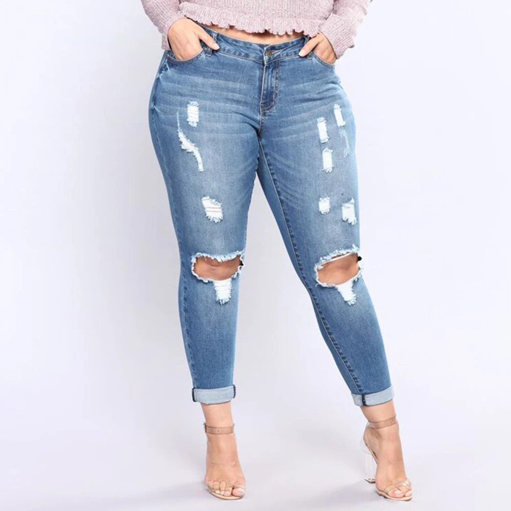 Облегающие джинсы большого размера женские элегантные брюки 2018 уличная одежда