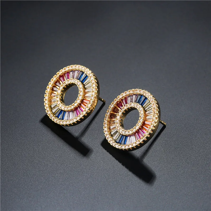 Новинка роскошные круглые серьги-гвоздики в стиле принцессы Разноцветные серьги