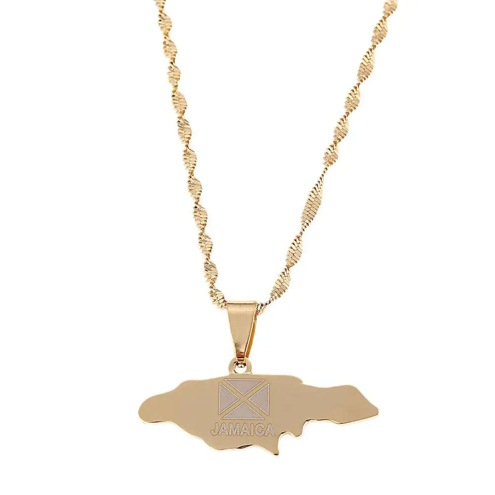 Нержавеющая сталь золотой цвет ямайская карта Подвесные Ожерелья модные