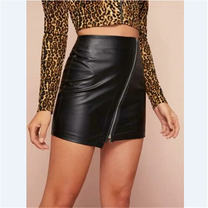

Women Front Zip Leather High Waist Wrap Bust Mini Skirt Clubwear Party