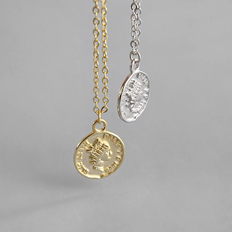 Длинная цепочка 925 стерлингового серебра прилагается старинная монета ожерелье