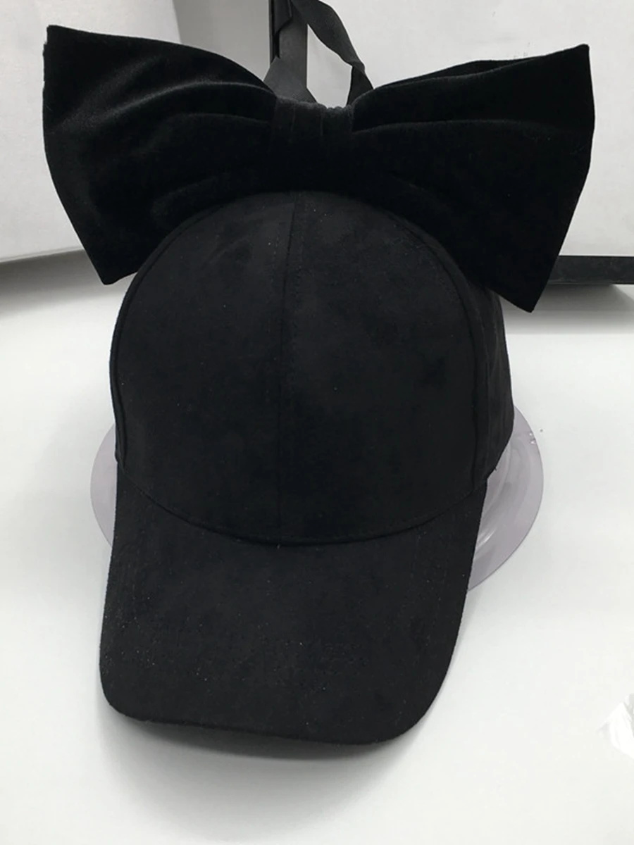 

new arrival fashionable lovely black baseball cap with big butterfly made of faux suede for women free shipping