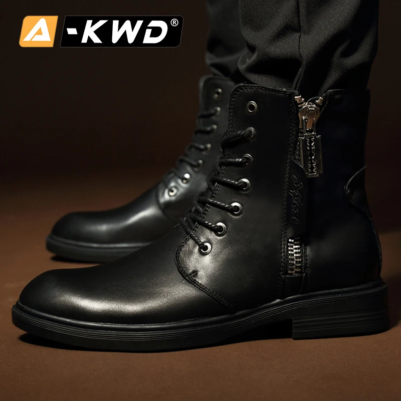2019 Winter Lace Up Punk Style Zippers Motorcycle Biker Boots Genuine Leather Men British High Top Male Footwear Plus Size 38-44 | Обувь
