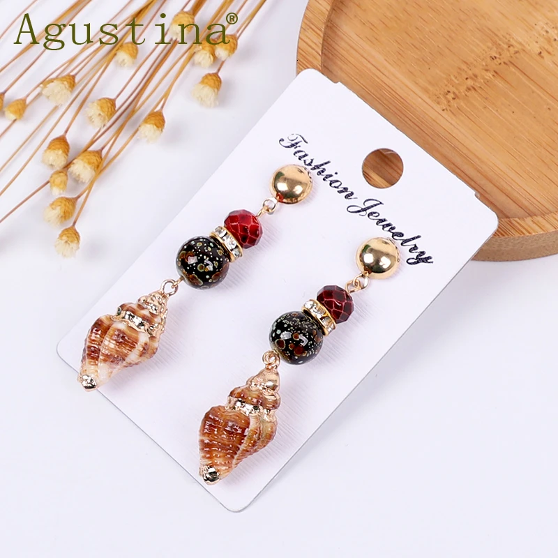 Agustina Women Fashion Shell Earrings New Small Girls Drop Green Long Korean Punk Earring Bohemian Earing Tiny | Украшения и
