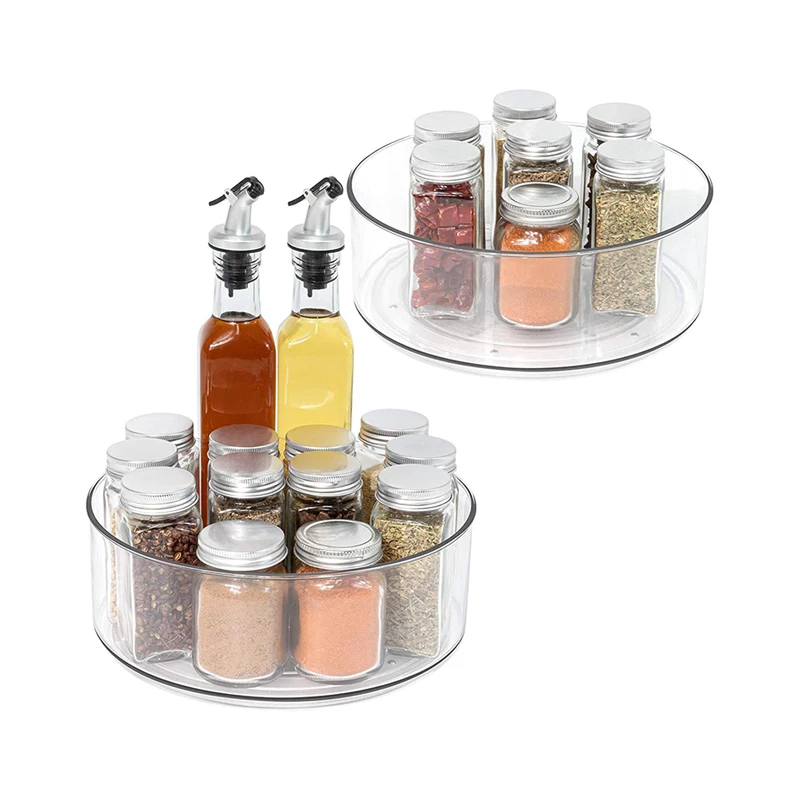 

360 Rotation Cabinet Organizer Storage Spice Drink Cosmetic Storage Rack PET Transparent Turntable For Kitchen Bathroom Room