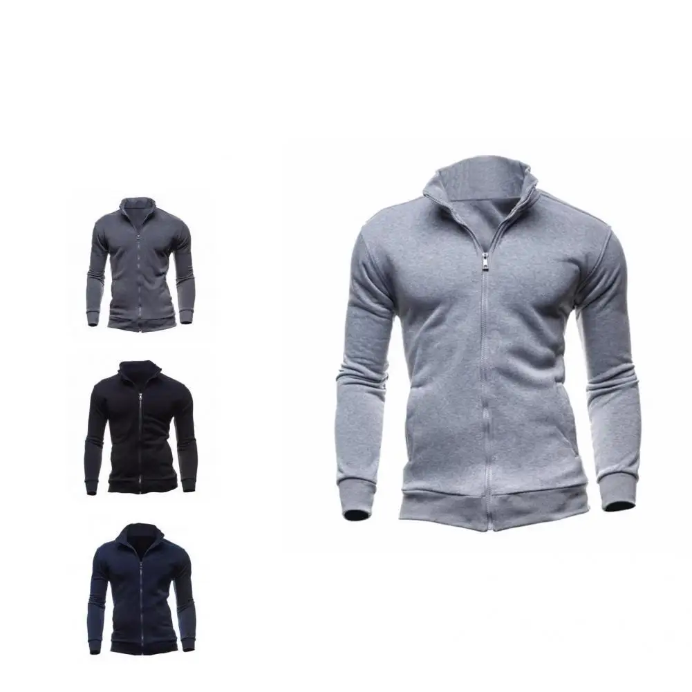

Top Stylish Slim-fitting Pure Color Sweatshirt Simple Men Coat Full Sleeve for Sports