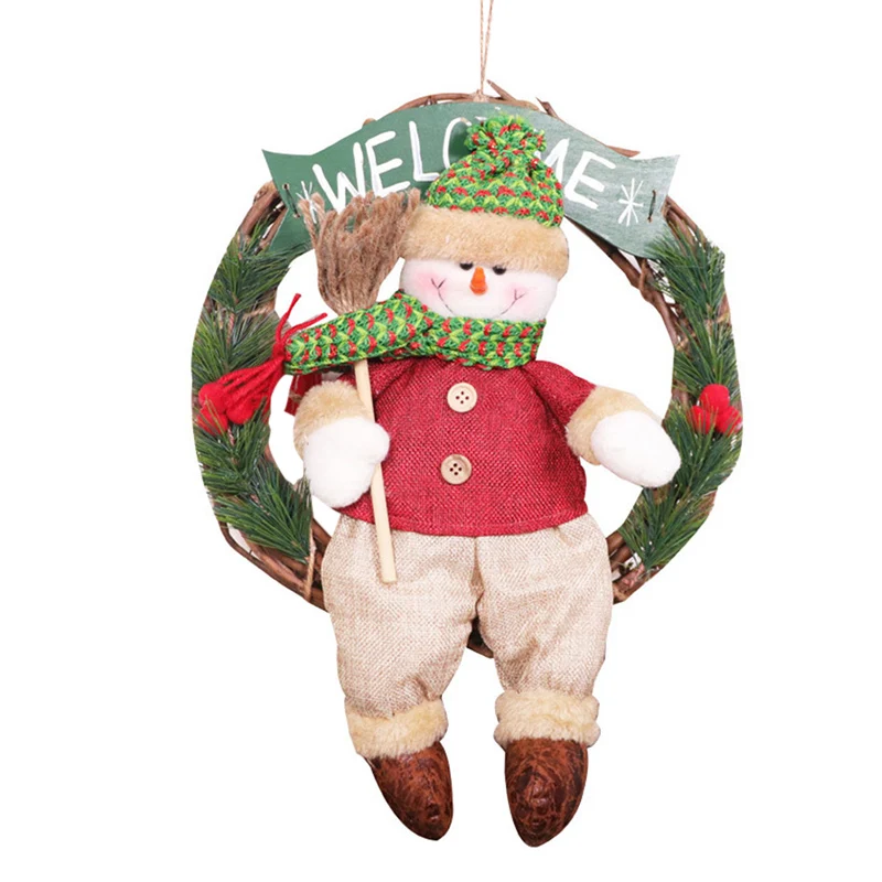 

Artificial Rattan Christmas Wreath With Doll Door Wall Pendant Xmas Decoration J8