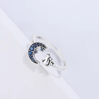 925 sterling silver blue moon and cat opening adjustment rings for woman diy jewelry making fit original pandora