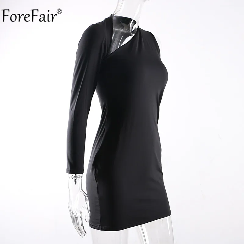 Forefair, красное сексуальное облегающее платье на одно плечо, вечерние платья с длинным рукавом для ночного клуба, женские мини платья белого, красного и черного цвета