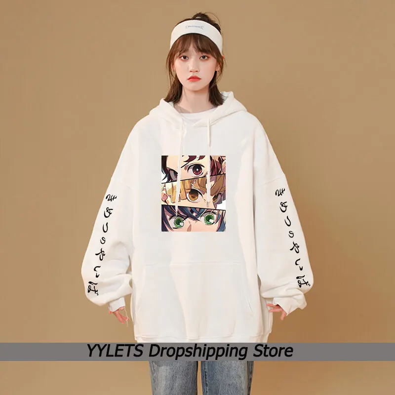 

Hoodies Women Anime Demon Slayer Print Long Sleeve Pullover Casual Harajuku Streetwear Hoodie Unisex Hooded Sweatshirts Tops