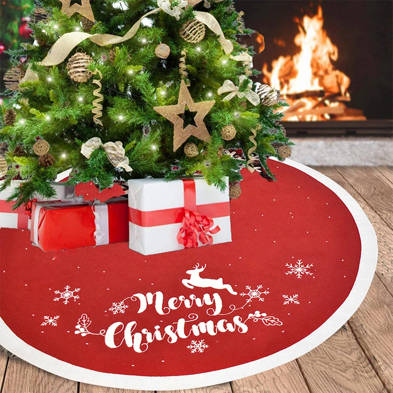 

Red Christmas Tree Skirts Carpet Floor Mats Exquisite Knitted Tree Skirt Merry Xmas New Year Party Home Decor Blanket 2022