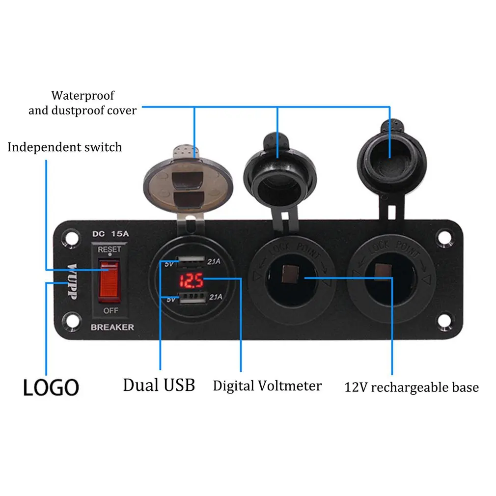4 в 1 панель переключателя двойной USB быстрая зарядка цифровой дисплей измеритель