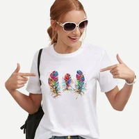 feather and birds art watercolor print female clothes t shirt streetwear harajuku t shirt new arrival 2021 summer tops