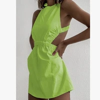 new personality solid color cross back high waist short skirt chic and comfortable in summer feminine sense of sleeveless dress