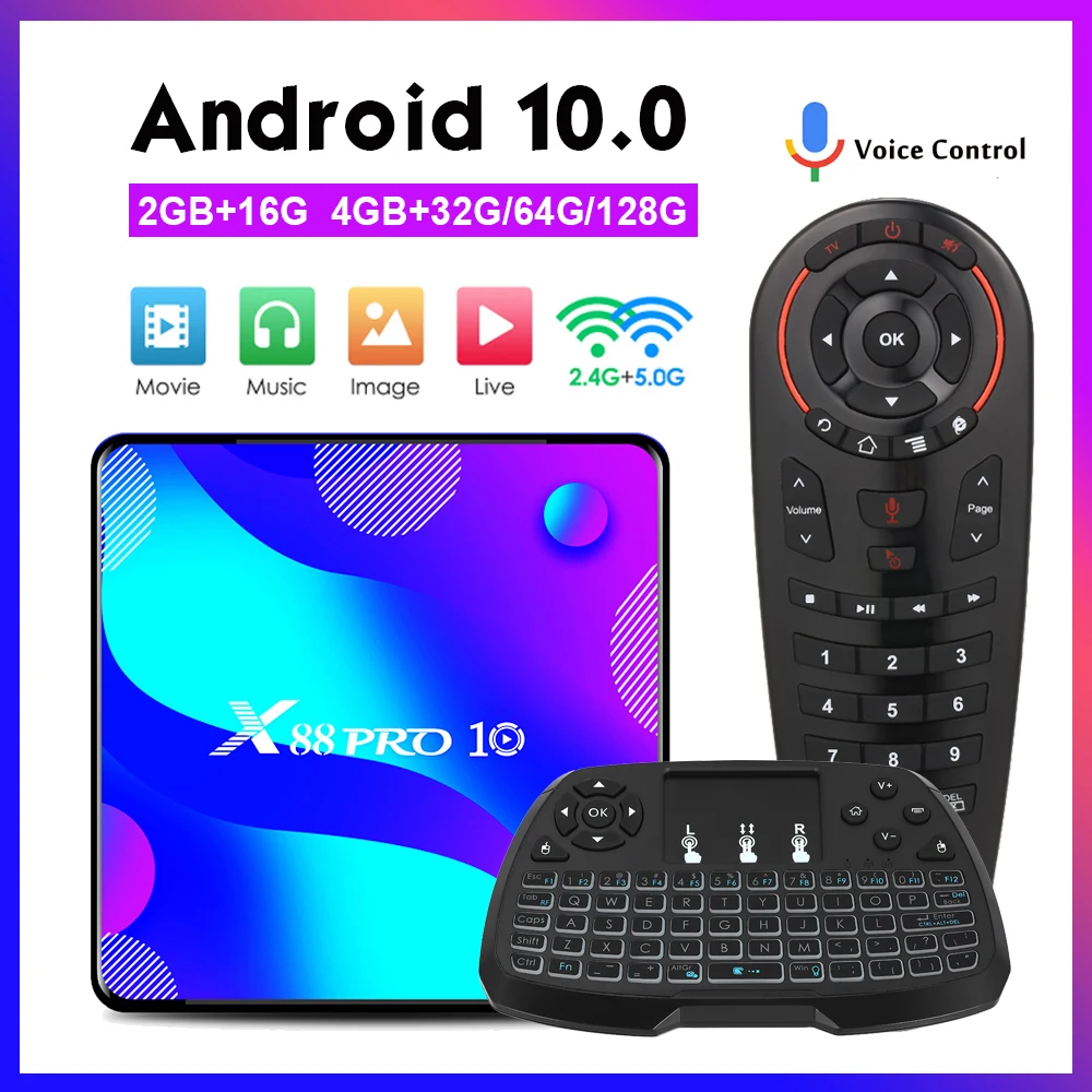 X88 Pro Android 10 0 Smart ТВ коробка 4K 3D Media Player 2 4 г/5G двухдиапазонный Wi Fi Bluetooth приемник RK3318