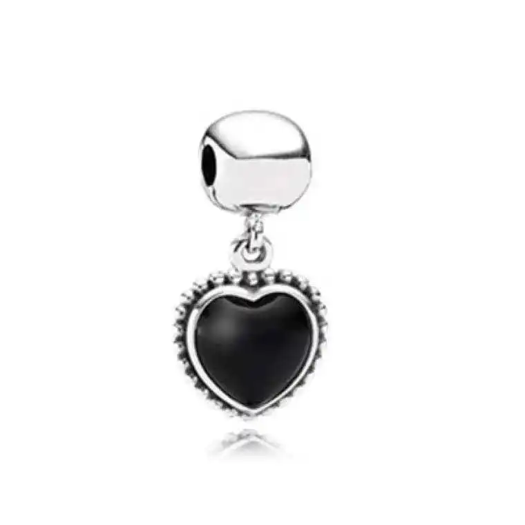 

Bewill S925 Sterling Silver Heart-shaped Pendant Fixed Clip Black Drop Glue Heart-shaped Pendant fit original Charm Bracelet