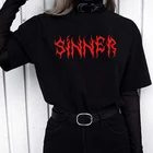 Футболка Sinner с надписью Harajuku, хипстерская, в стиле панк, унисекс, уличная, свободная, повседневная, крутая, Готическая, женская футболка
