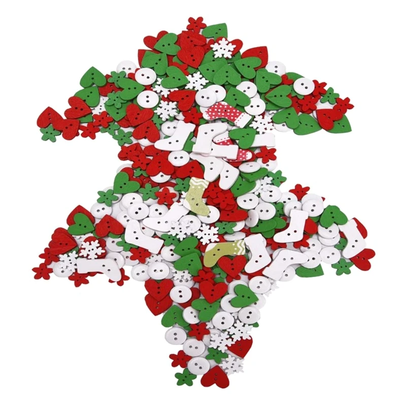 

100Pcs Assorted Christmas Wooden Buttons Tree Snowflake Glove Reindeer 2 Holes Sewing Button Charms for DIY Art Crafts
