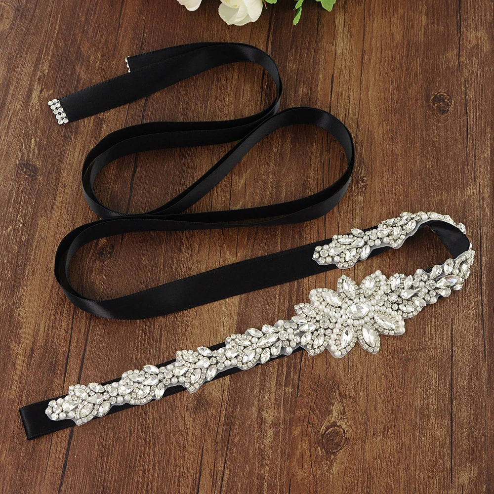 

TRiXY S410 Crystal Wedding Belt Bridal Sash Rhinestone Belt Pearl Beaded Belt Wedding Dresses Accessories Sparkly Belts Girdles