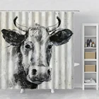 Highland коровья душевая занавеска забавная дверь быка сарая деревянная ферма деревянные западные доски дикая природа животное портрет занавеска для ванной комнаты s