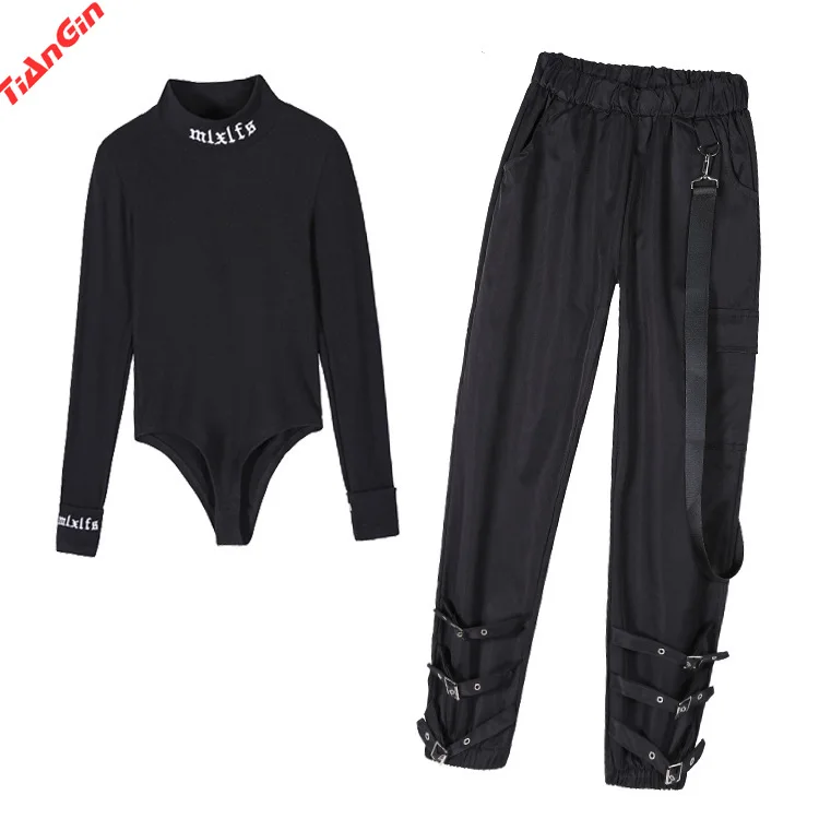 

Autumn New Super-hot Black European And American Hip-hop High Waist Hip-hop Loose Metal Leggings And Feet Tooling Trousers Women