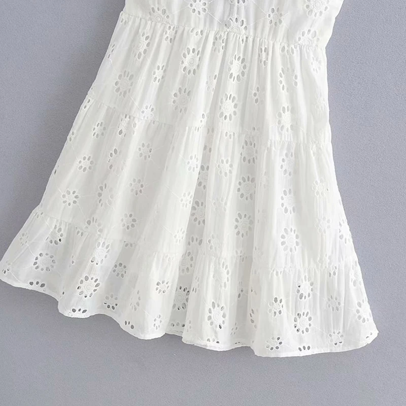 

Dresses Women's Embroidery Mini Dress Undefined High Waist Sleeveless Elegant Vestidos Mujer White Backless Femme Robes Summer