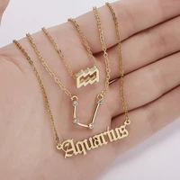 3pcs constellation zodiac layer necklace for women zircon necklaces letter pendant for best friend birthday jewelry gifts