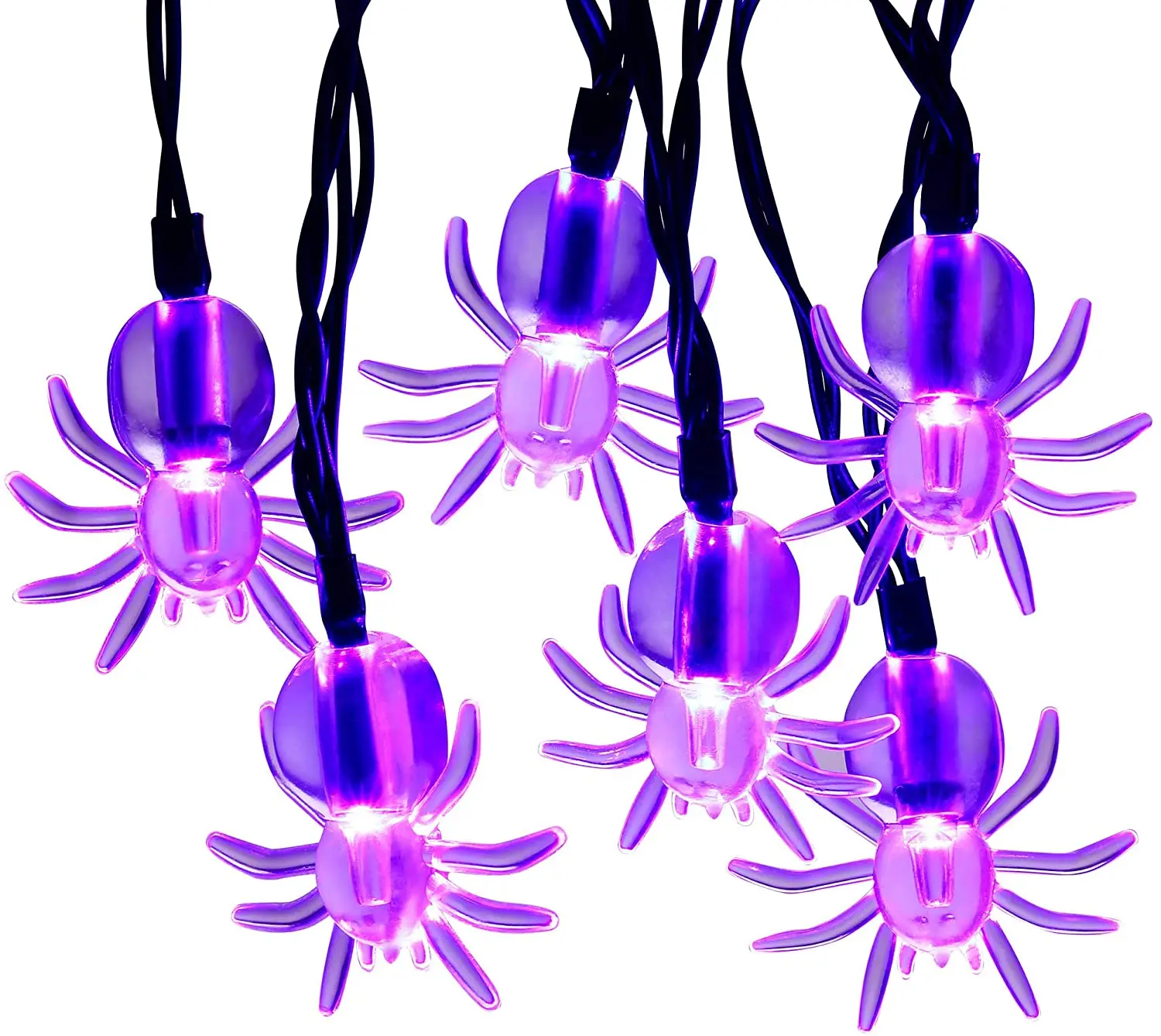 

20 LED Purple Spider String Lights with Build-in Timer - 14ft Battery Operated Halloween String Lights for Halloween Party Decor