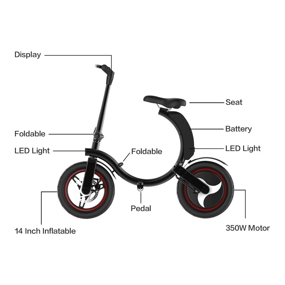 Полностью складной электрический велосипед 14 дюймов большой с дисковым тормозом
