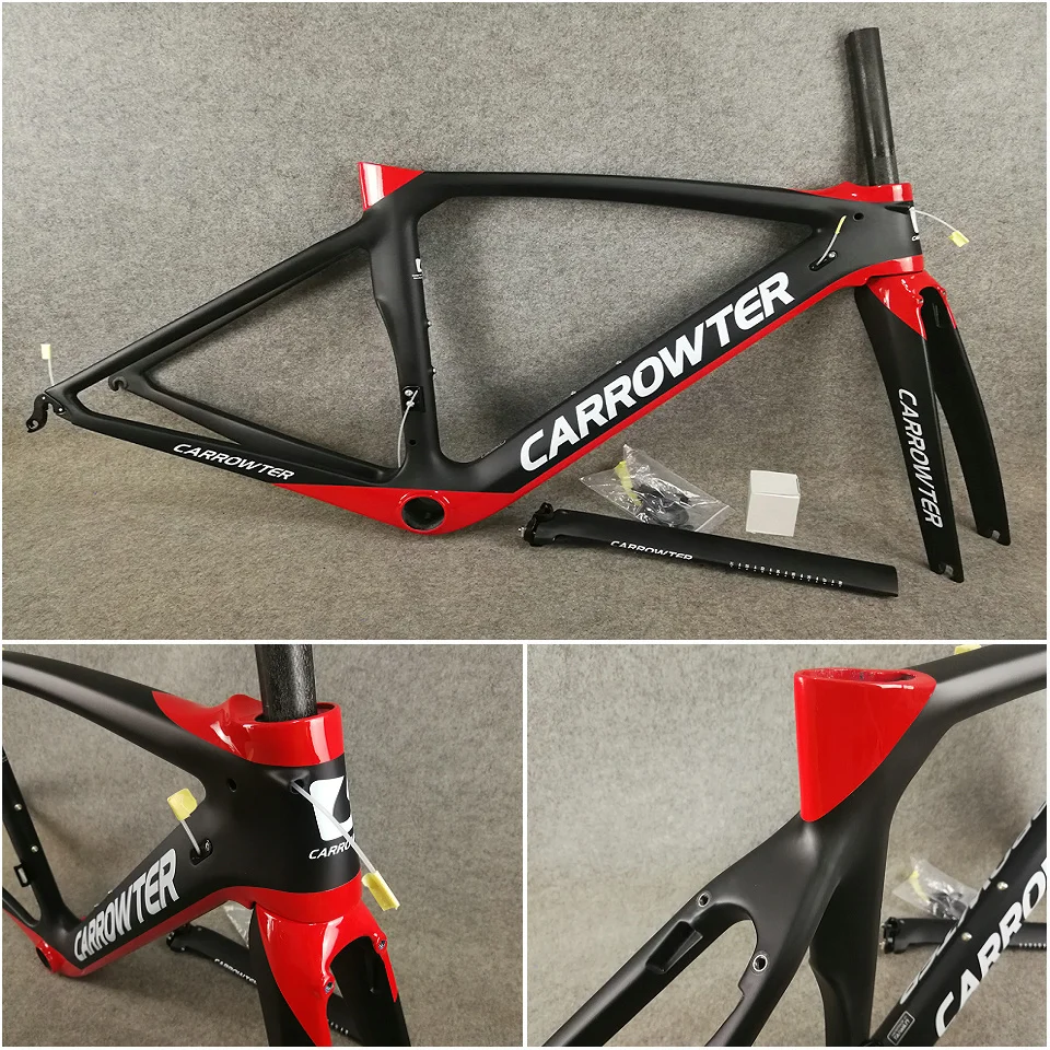 

53cm Black Red CARROWTER Carbon Road Bike Frames T1000 UD Matte-Glossy Direct Mount Brakes Bicycle Frameset Inventory for Sale