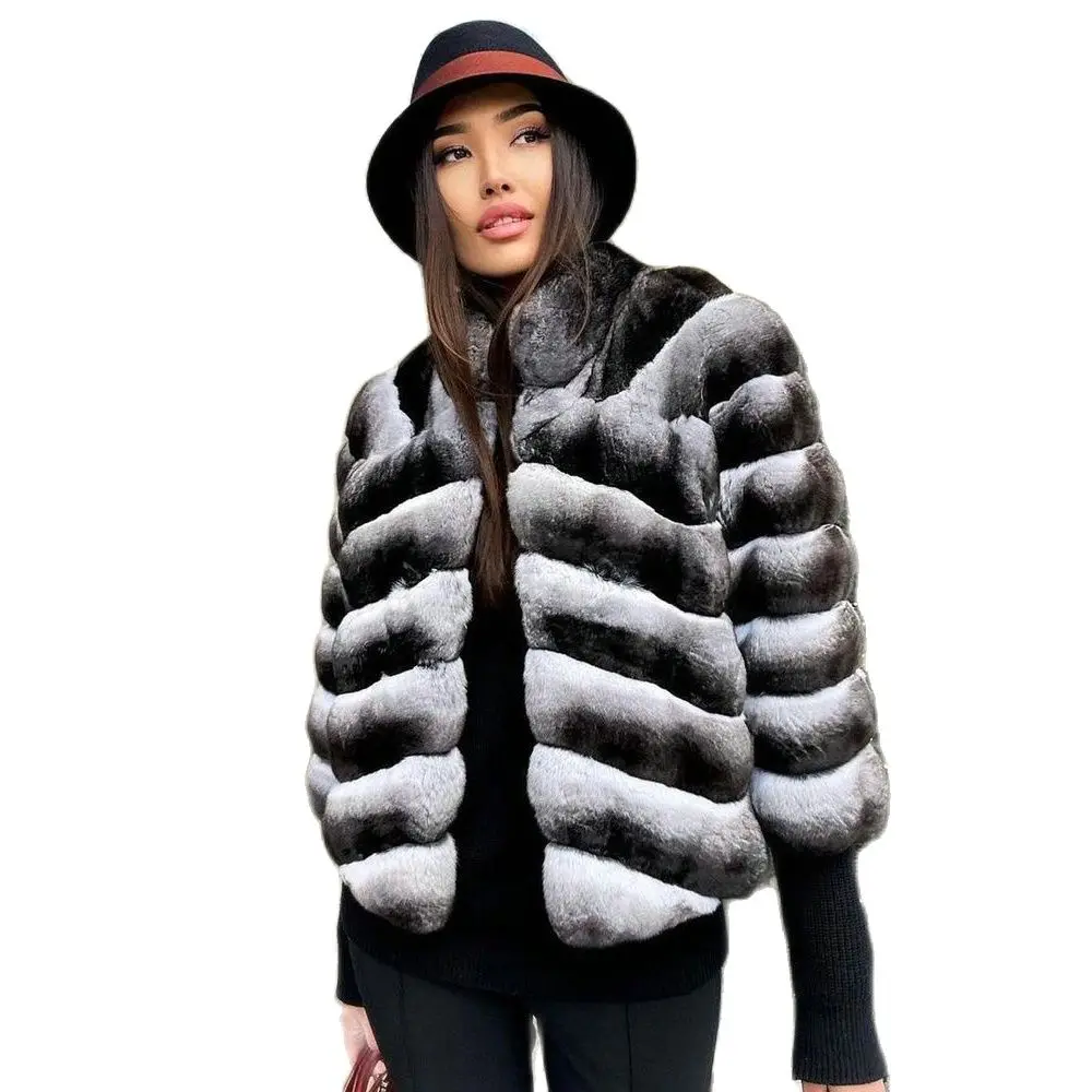 Short Genuine Rex Rabbit Fur Jacket Stand Collar Winter Fashion Women Casual Full Pelt Rex Rabbit Fur Coats Real Fur Outwear