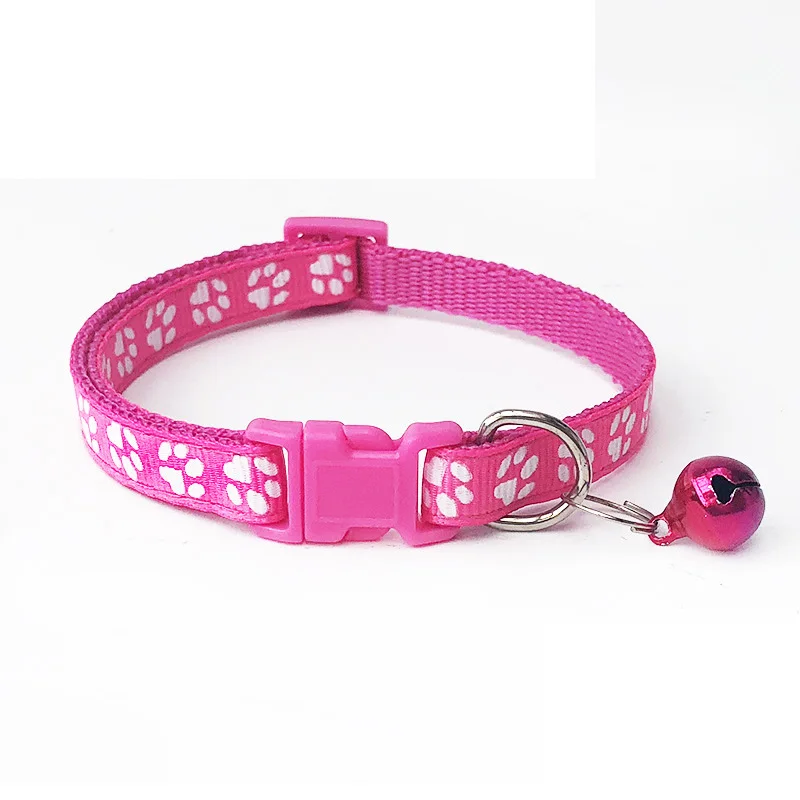 Fushia Paw Pawstrip 0,4/0," ошейник для маленьких собак, чихуахуа, йоркширский нейлоновый ошейник для щенка, милый ошейник для кошки с бантом, ошейник с колокольчиком для питомца для собак - Цвет: Fushia Paw