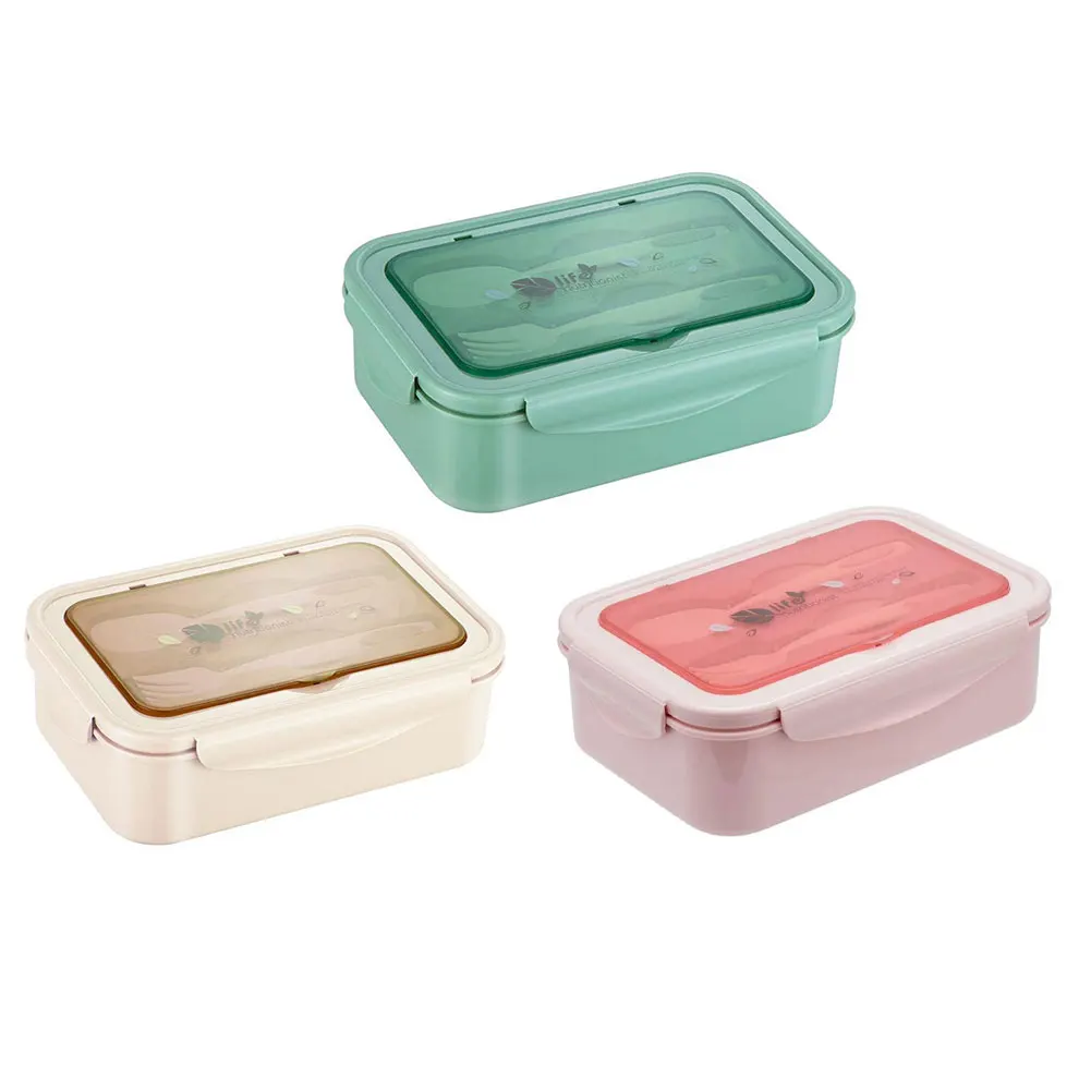 

Bento Box Portable Lunch Box Food Storage Container with Compartments Spoon Fork Khaki
