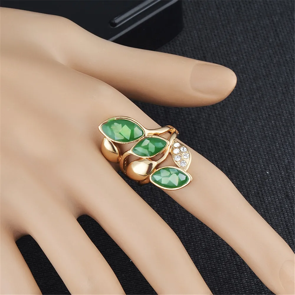 Великолепные листья опал кольца винтажные инкрустированные оболочки зеленое