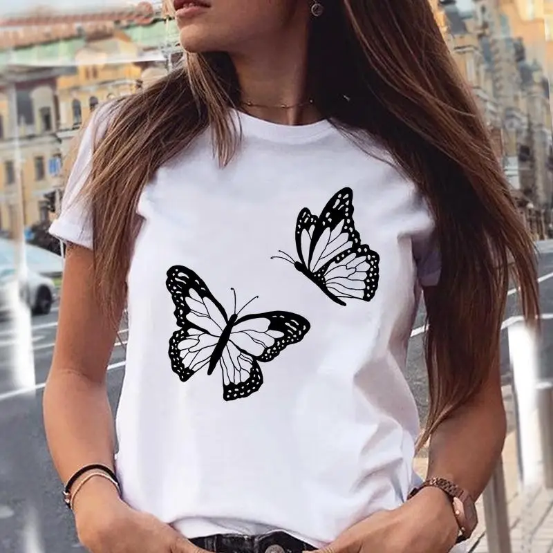 

Женские футболки с принтом бабочки, Повседневная модная летняя женская футболка в стиле 90-х с графическим принтом, футболка, футболка для де...