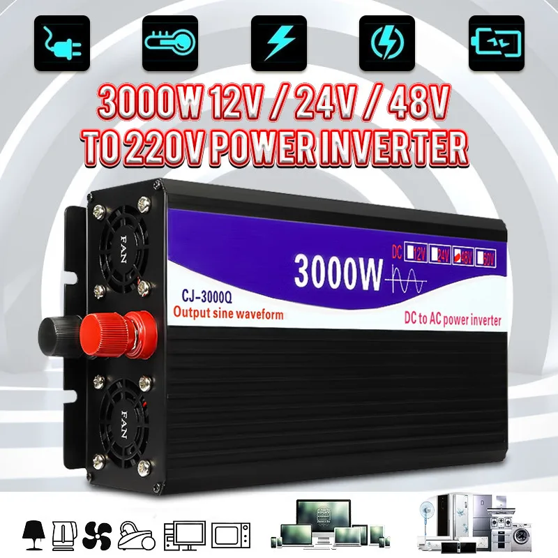

3000W Black Inverter 3000W Pure Sine Wave Inverter LED Digital Display 12V/24V To 220V 50HZ Transformer Power Inverter Supply