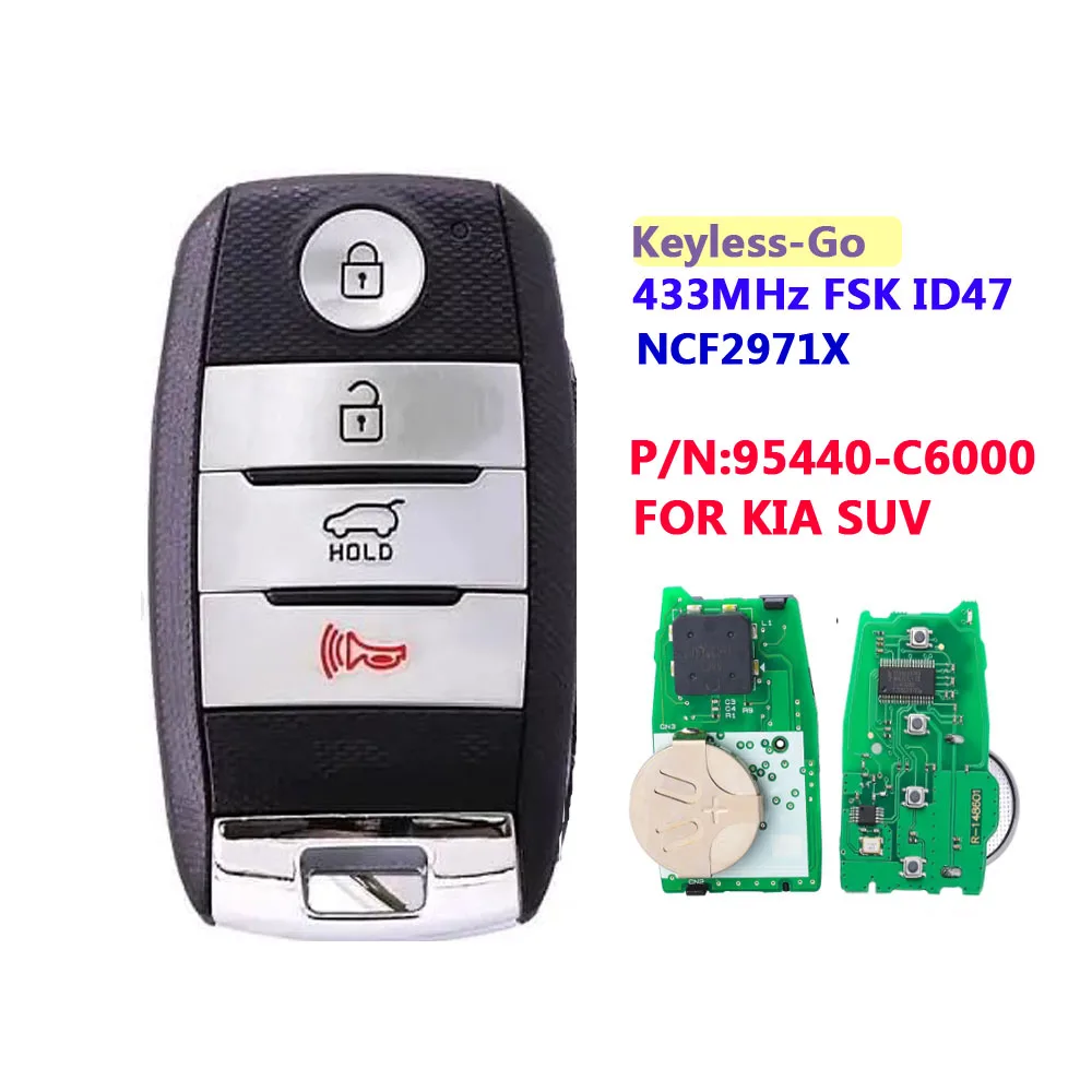 

Пульт дистанционного управления с 4 кнопками (SUV) FSK 433,92 МГц NCF2971X / HITAG 3 / 47 чип HY16 для Kia Sorento 2016 2017 P/N: 95440-C6000
