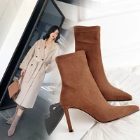 women boots flock upper pointed toe super high heel europe women shoes ankle boots for women 3 colors sock boots