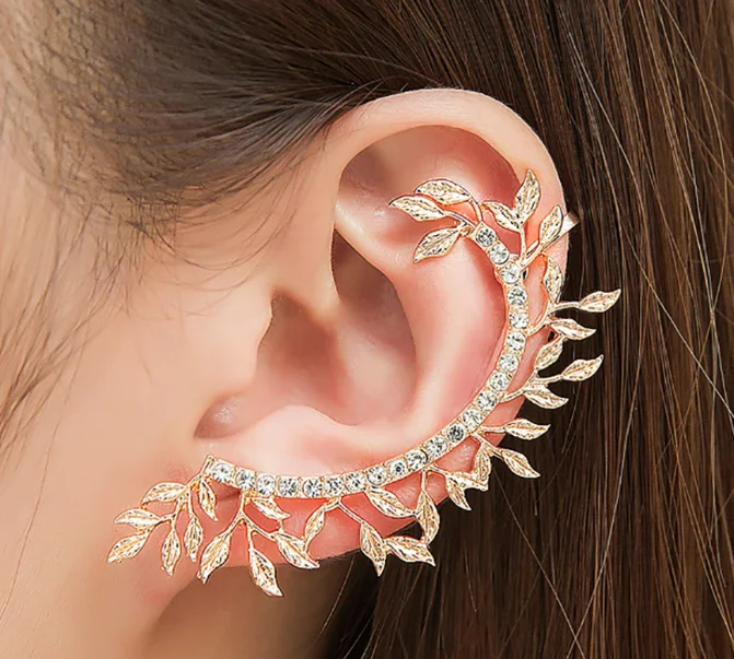 Новинка 2019 модные элегантные Винтажные серьги манжеты в виде листьев и