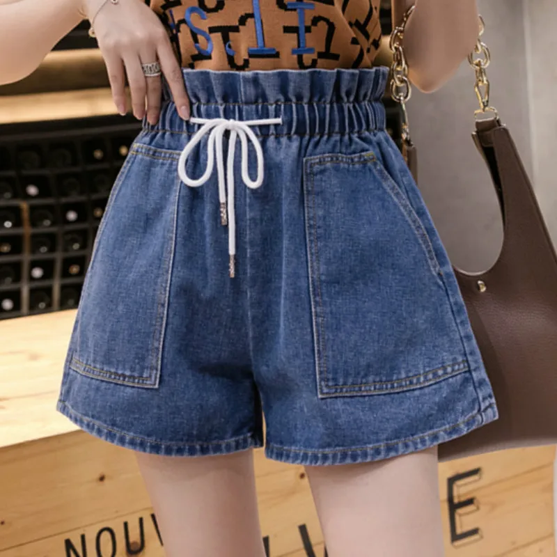 Летние Короткие джинсы размера плюс с эластичной резинкой на талии расклешенные