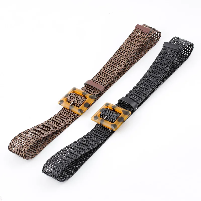 

Vintage Straw Wide Hollow Out Braided Waist Belt Leopard Square Buckle Female Belt Summer Dress Jeans Belts For Women Waistband