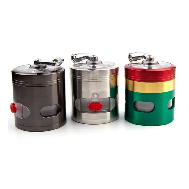 

Aluminium Herb Tobacco Spice Weeds Grass Grinder Smoke Crusher Hand Crank Muller Mill Pollinator 4 Layers