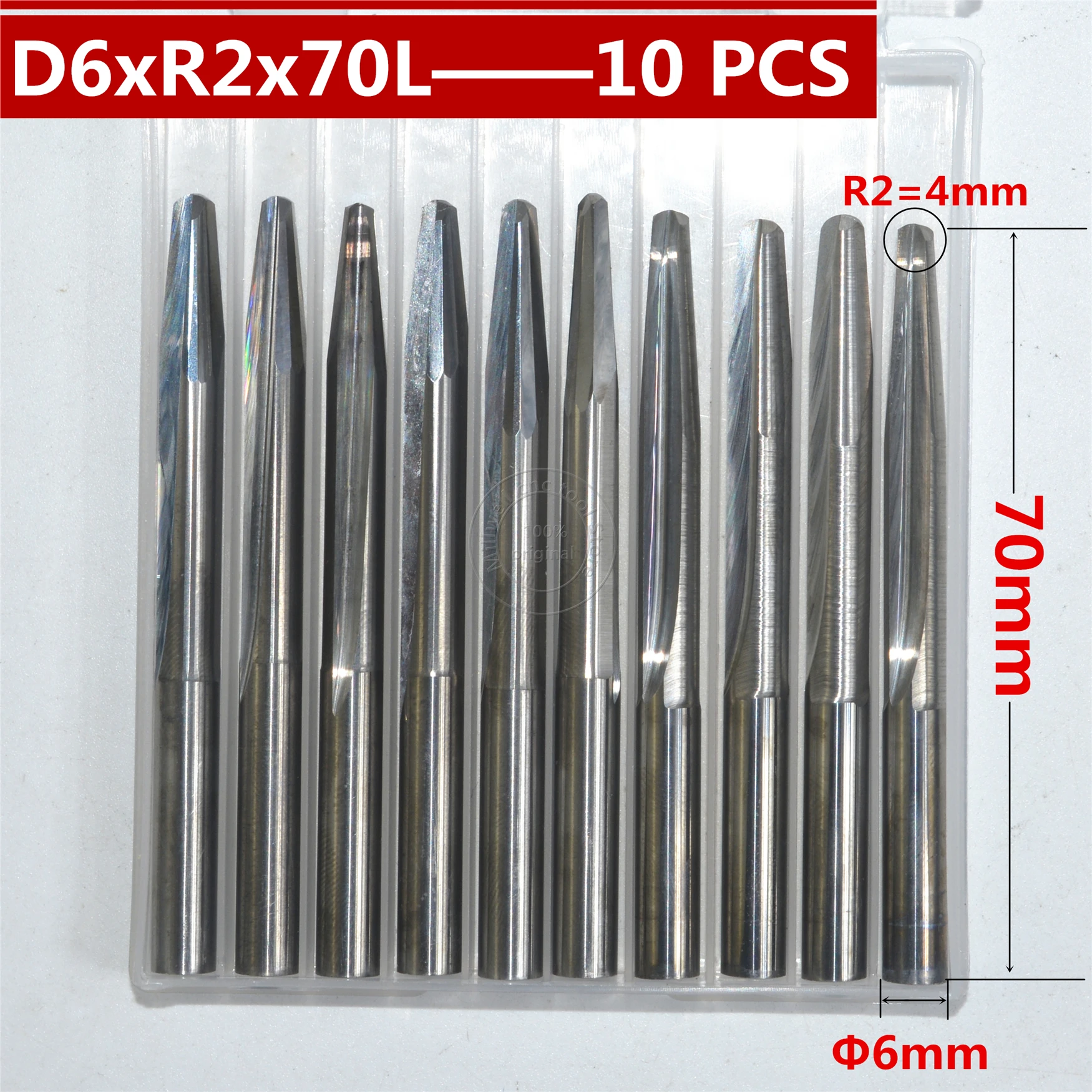 10 PCS 6mm * R2 70L ЧПУ твердосплавный концевой фрезы деревообрабатывающий вставной со