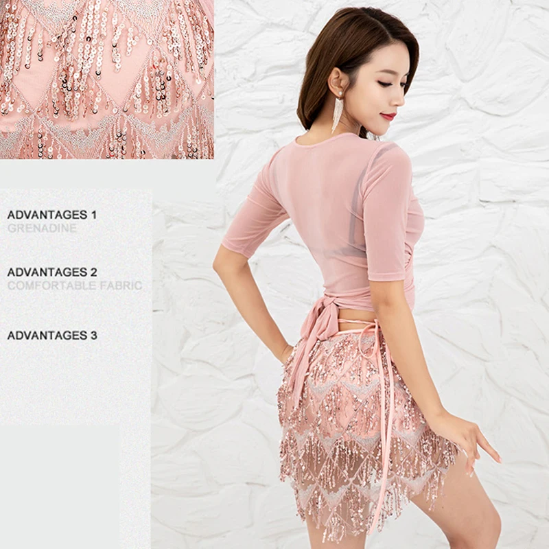 

Women Belly Dance Costume Suit Glitter Sequin Skirt Tassel Scarf Dancing Practice Waist Chain Oriental Dancewear Dancer Clothes