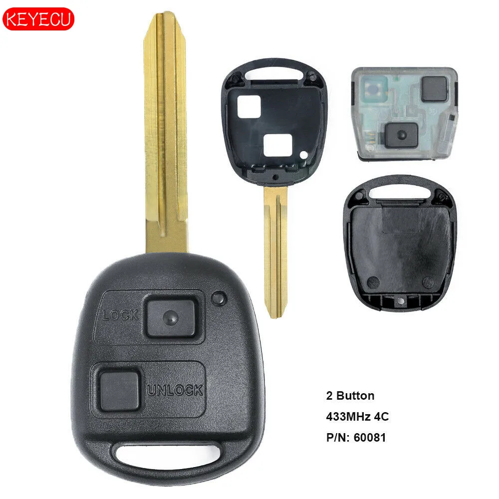 KEYECU дистанционный ключ-брелок от машины 433 МГц 4C 2 кнопки для Toyota RAV4 Corolla Yaris P/N:60081 |