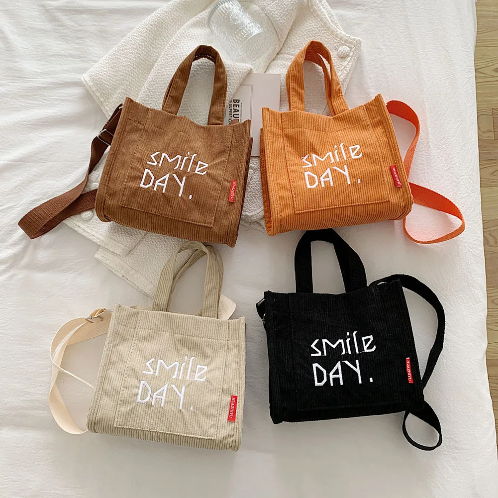 

Модная Вельветовая сумка через плечо с надписью Smile Day, женские повседневные маленькие сумки через плечо, сумка-мессенджер, новинка 2021