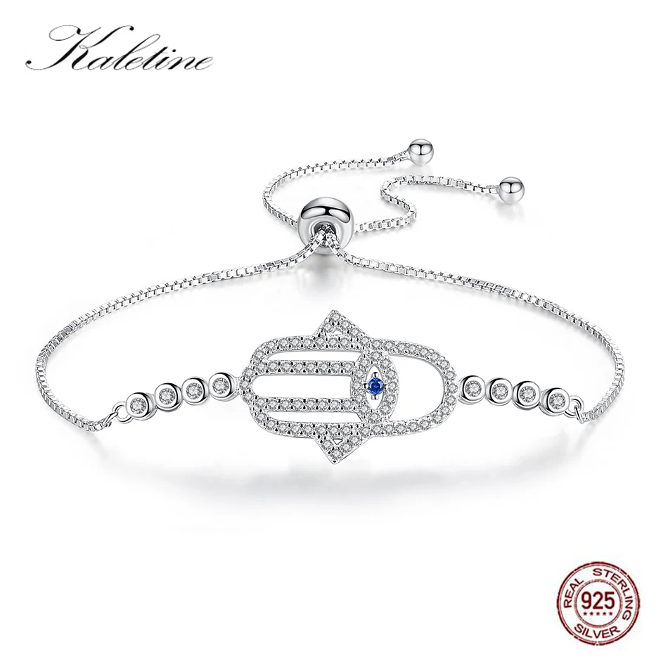 

KALETINE 925 Sterling Silver Evil Eye Bracelet Hamsa Hand of Fatima Bracelets For Women Charm Tennis Bracelet Beads Jewelry