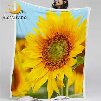 BlessLiving Sunflower Throw Blanket Flowers Plush Bedspread 3D Printed Floral Fluffy Soft Blanket Nature Custom Blanket Mantas 1