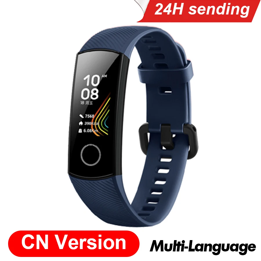 CN Version Blue Браслет для Honor Band 5, умный Браслет, 5 оксиметров, волшебный цвет, сенсорный экран, для плавания, для обнаружения сердечного ритма, сна, сна - Цвет: CN Version Blue